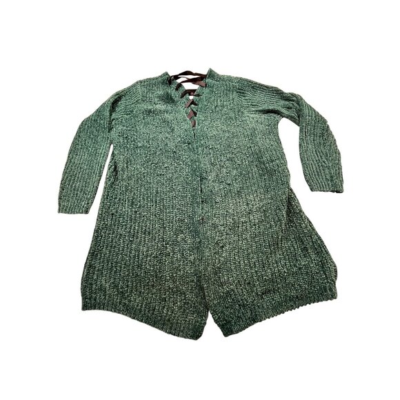 Torrid Womens Size 2 Green Chenille Cardigan Sweater Lace-Up Back Detail Open - Picture 1 of 12